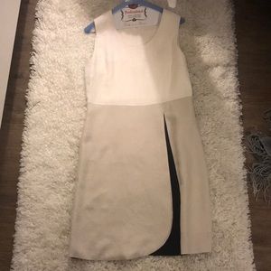 Beige White Black Color Block Linen Dress